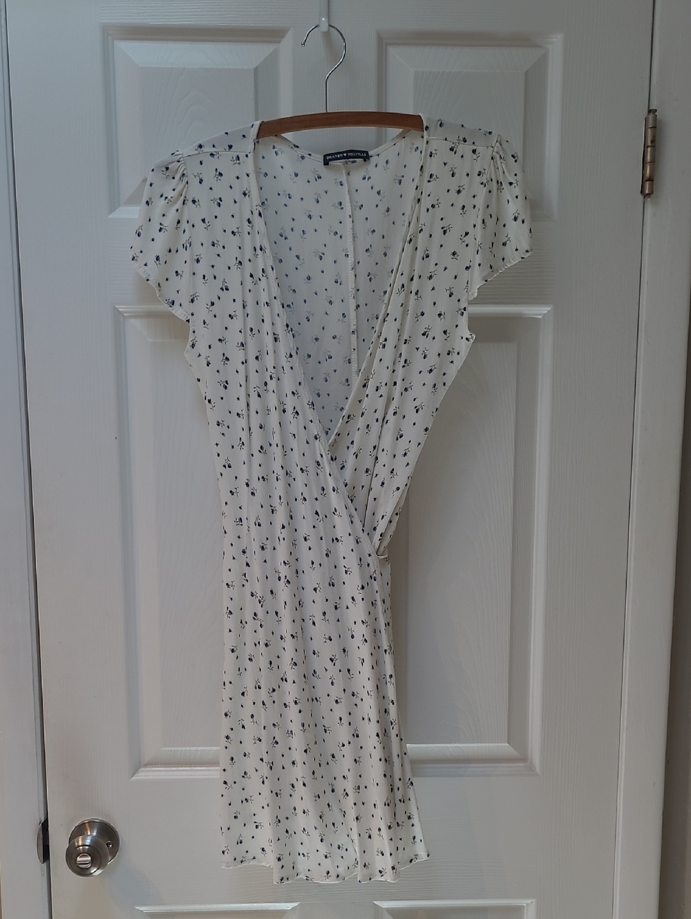 Brandy Melville Cream Mini Wrap Dress with Navy Floral Print